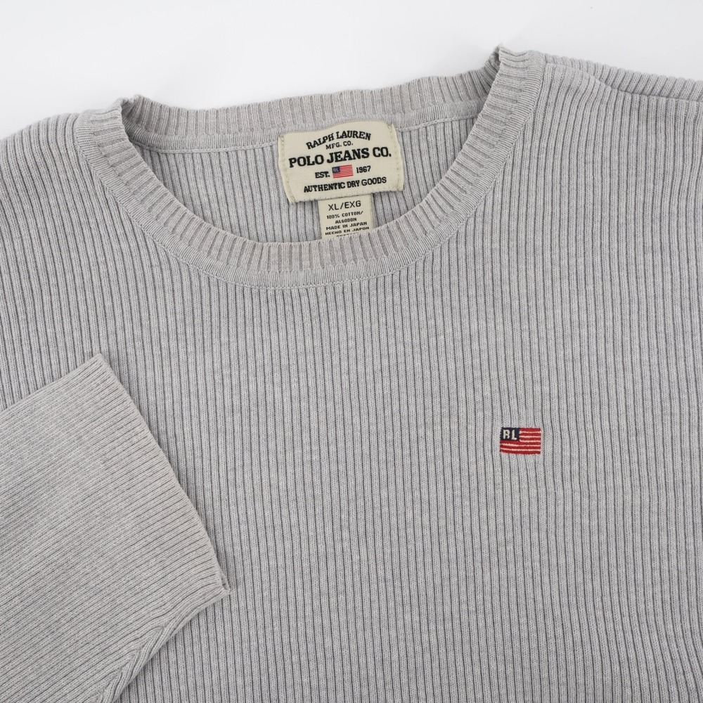 Vinatge Polo Jeans Co Ralph Lauren Ribbed Knit Sweater Grey RL Flag Mens XL